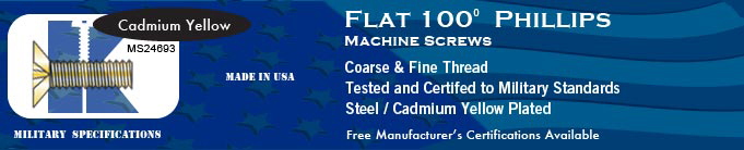 MS24693 100-deg Flat Phil Coarse & Fine Stl Cad Y Machine Screws Screw Stock Military Fasteners