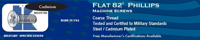 MS35190 82-deg Flat Phil Coarse Stl Cad Machine Screws Screw Stock Military Fasteners
