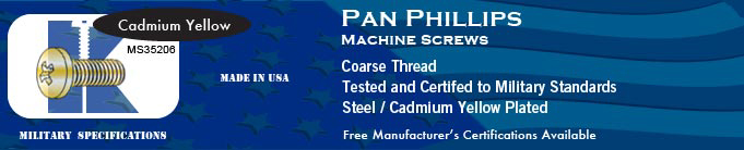 MS35206 Pan Phil Coarse Steel Cad Y Machine Screws Screw Stock Military Fasteners