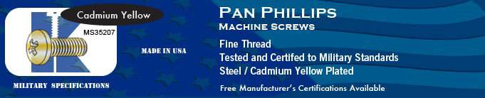 MS35207 Pan Phil Fine Steel Cad Y Machine Screws Screw Stock Military Fasteners