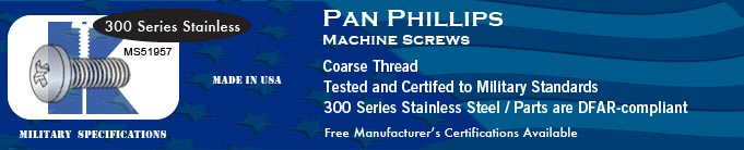 MS51957 Pan Phil Coarse SS Machine Screws Screw Stock Military Fasteners