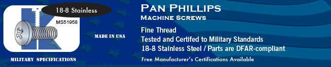 MS51958 Pan Phil Fine SS Machine Screws Screw Stock Military Fasteners