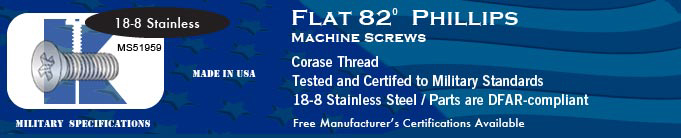 MS51959 82-deg Flat Phil Coarse SS Machine Screws Screw Stock Military Fasteners