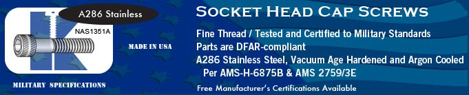 NAS1351 Socket Cap Fine A286 SS Socket Cap Screws Screw Stock Military Fasteners