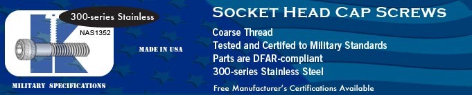 NAS1352 Socket Cap Coarse 300-series SS Socket Cap Screws Screw Stock Military Fasteners