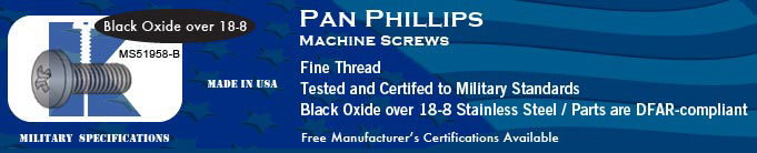 MS51958 Pan Phil Fine SS Blk Ox Machine Screws Screw Stock Military Fasteners